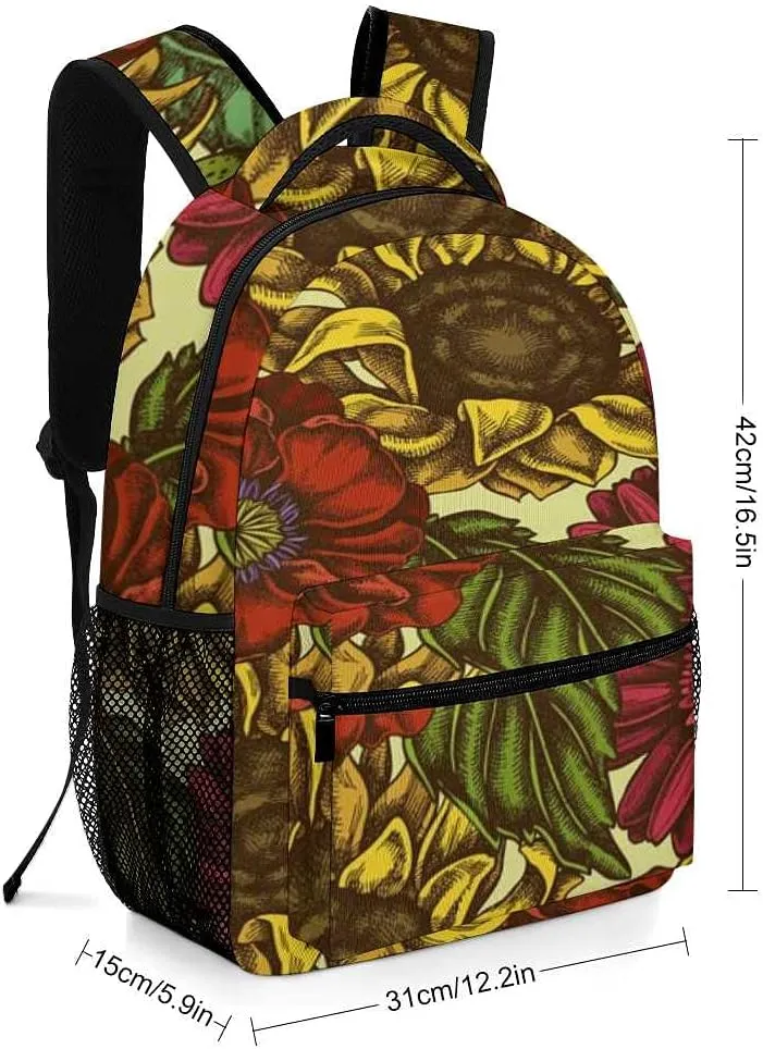 Kuizee Travel Laptop Backpack Business Daypack Work Bookbag Colorful Hand Drawn Flowers Durable iPad Tablet School College Book Bags Casual Bags for Men and Women