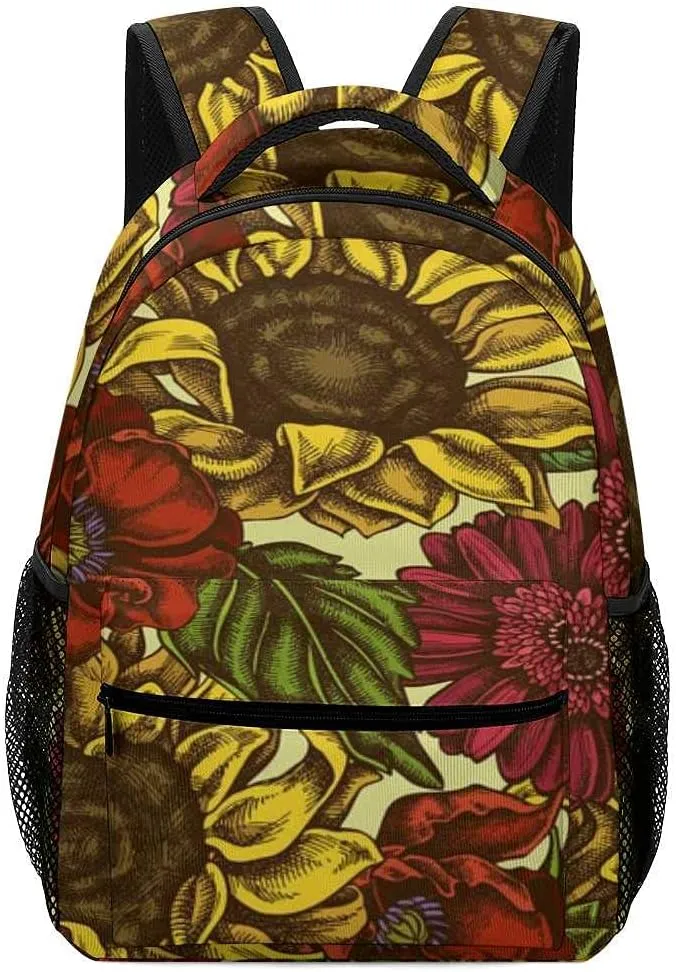 Kuizee Travel Laptop Backpack Business Daypack Work Bookbag Colorful Hand Drawn Flowers Durable iPad Tablet School College Book Bags Casual Bags for Men and Women