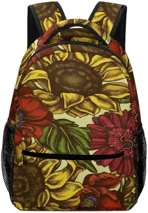 Kuizee Travel Laptop Backpack Business Daypack Work Bookbag Colorful Hand Drawn Flowers Durable iPad Tablet School College Book Bags Casual Bags for Men and Women