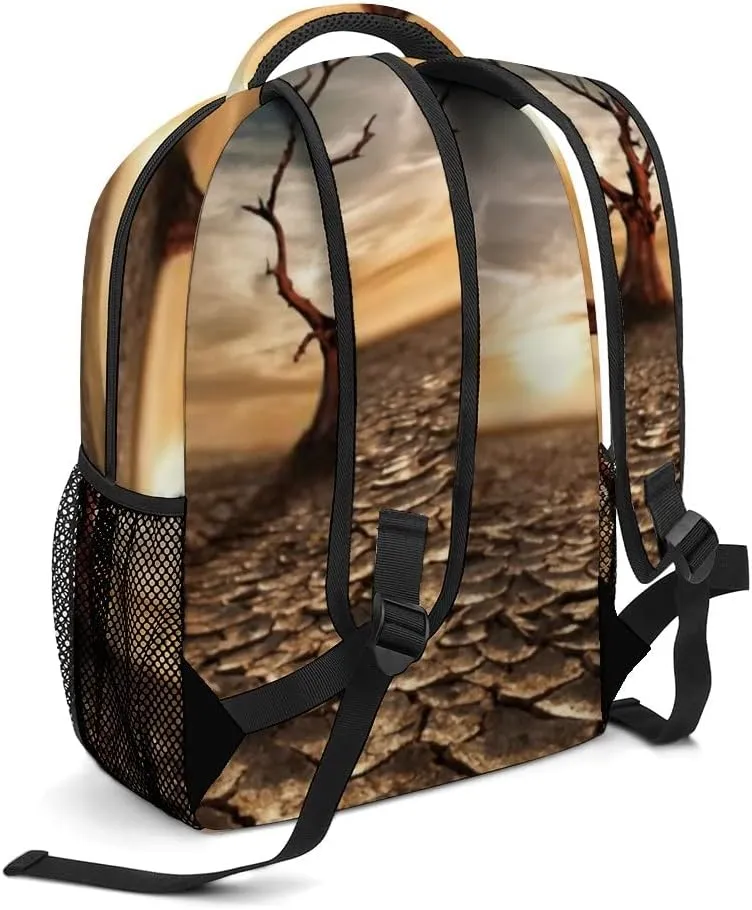 Kuizee Travel Laptop Backpack Business Daypack Work Bookbag Global Warming Concept Arid Desert Durable iPad Tablet School College Book Bags Casual Bags for Men and Women