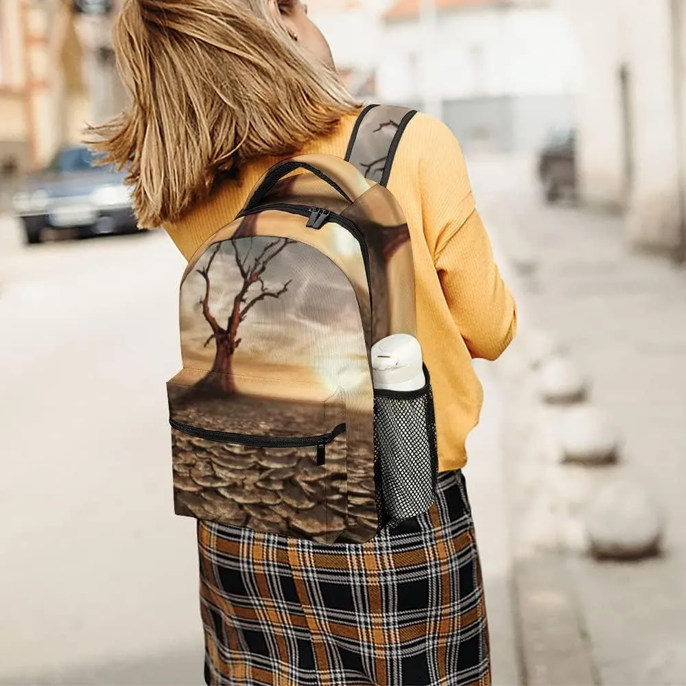 Kuizee Travel Laptop Backpack Business Daypack Work Bookbag Global Warming Concept Arid Desert Durable iPad Tablet School College Book Bags Casual Bags for Men and Women