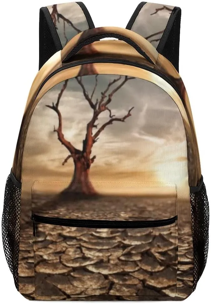 Kuizee Travel Laptop Backpack Business Daypack Work Bookbag Global Warming Concept Arid Desert Durable iPad Tablet School College Book Bags Casual Bags for Men and Women
