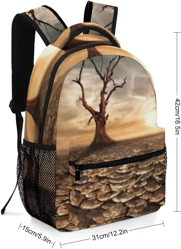Kuizee Travel Laptop Backpack Business Daypack Work Bookbag Global Warming Concept Arid Desert Durable iPad Tablet School College Book Bags Casual Bags for Men and Women