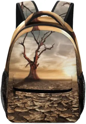 Kuizee Travel Laptop Backpack Business Daypack Work Bookbag Global Warming Concept Arid Desert Durable iPad Tablet School College Book Bags Casual Bags for Men and Women