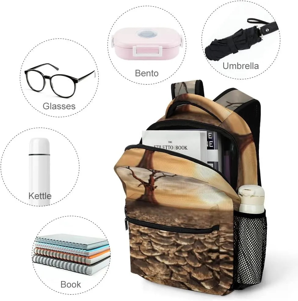 Kuizee Travel Laptop Backpack Business Daypack Work Bookbag Global Warming Concept Arid Desert Durable iPad Tablet School College Book Bags Casual Bags for Men and Women