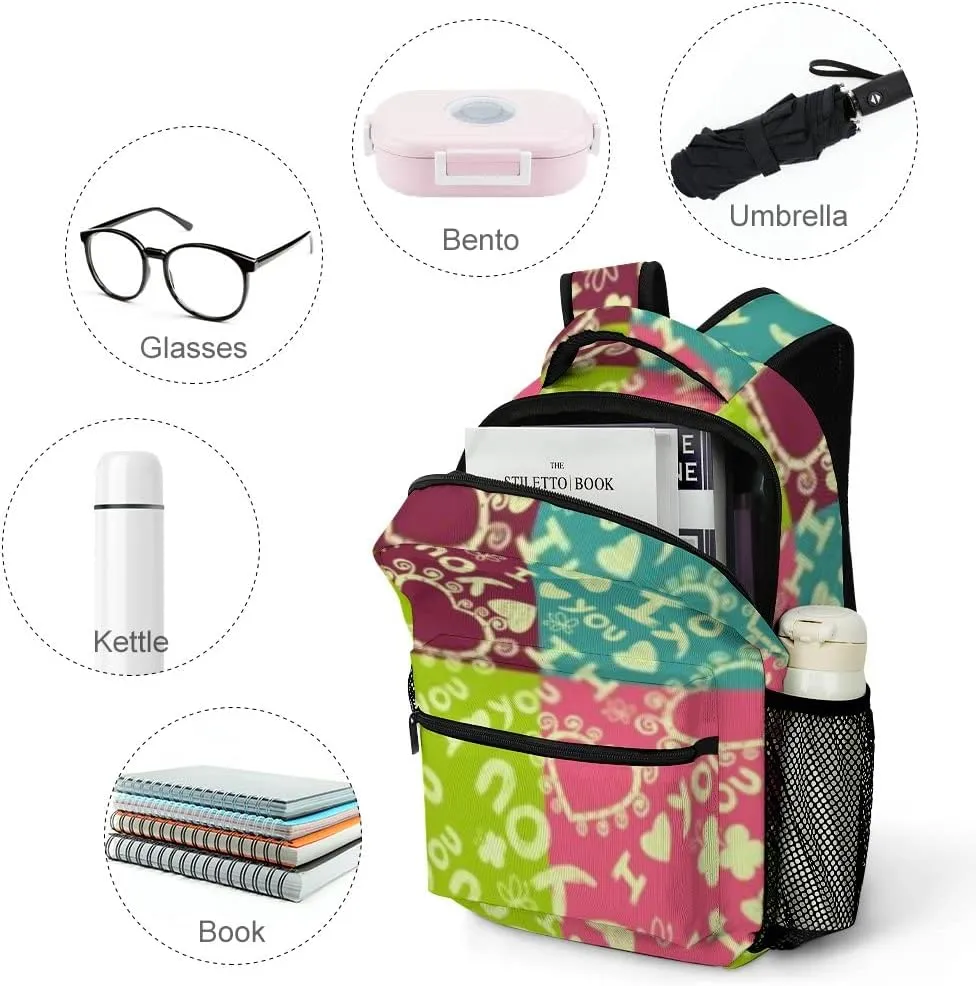 Kuizee Travel Laptop Backpack Business Daypack Work Bookbag I Love You Cute Hearts Butterflies Durable iPad Tablet School College Book Bags Casual Bags for Men and Women