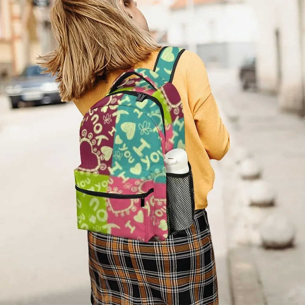 Kuizee Travel Laptop Backpack Business Daypack Work Bookbag I Love You Cute Hearts Butterflies Durable iPad Tablet School College Book Bags Casual Bags for Men and Women