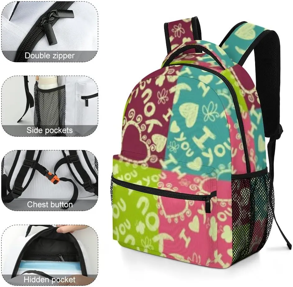 Kuizee Travel Laptop Backpack Business Daypack Work Bookbag I Love You Cute Hearts Butterflies Durable iPad Tablet School College Book Bags Casual Bags for Men and Women