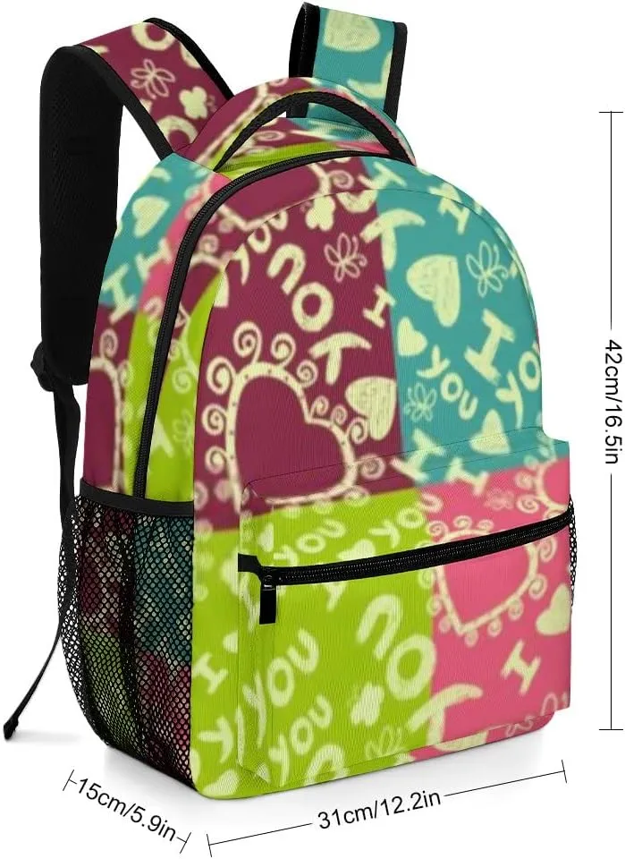 Kuizee Travel Laptop Backpack Business Daypack Work Bookbag I Love You Cute Hearts Butterflies Durable iPad Tablet School College Book Bags Casual Bags for Men and Women