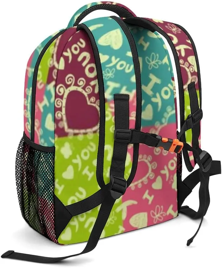 Kuizee Travel Laptop Backpack Business Daypack Work Bookbag I Love You Cute Hearts Butterflies Durable iPad Tablet School College Book Bags Casual Bags for Men and Women
