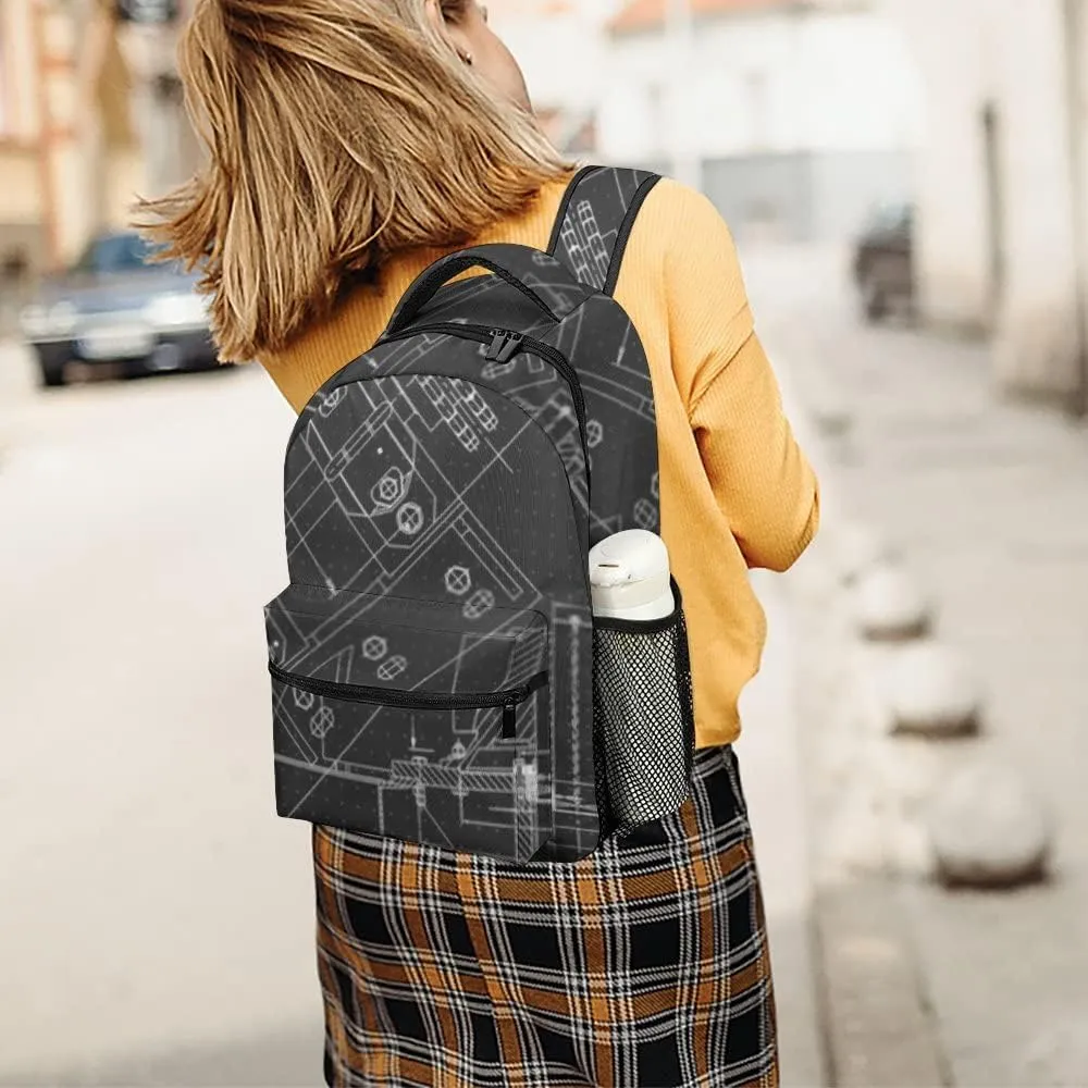 Kuizee Travel Laptop Backpack Business Daypack Work Bookbag Mechanical Engineering Drawings Black Durable iPad Tablet School College Book Bags Casual Bags for Men and Women