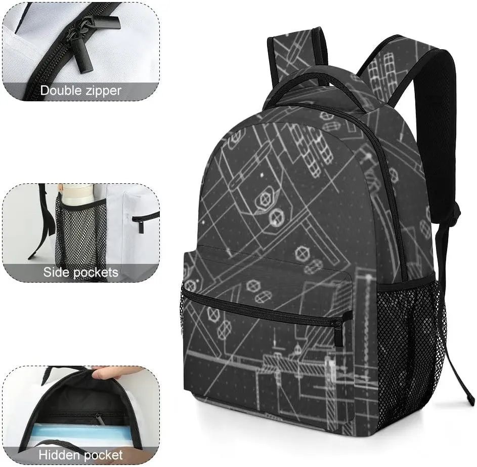 Kuizee Travel Laptop Backpack Business Daypack Work Bookbag Mechanical Engineering Drawings Black Durable iPad Tablet School College Book Bags Casual Bags for Men and Women