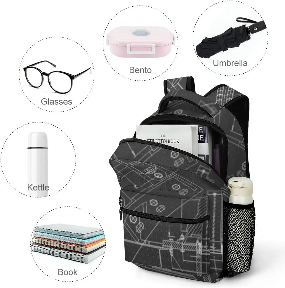 Kuizee Travel Laptop Backpack Business Daypack Work Bookbag Mechanical Engineering Drawings Black Durable iPad Tablet School College Book Bags Casual Bags for Men and Women