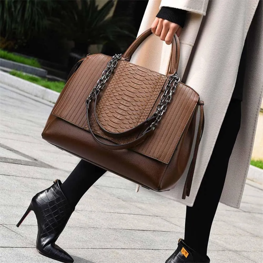 Ladies' handbag, PU leather bag, large capacity handbag, fashionable commuting bag with crocodile pattern