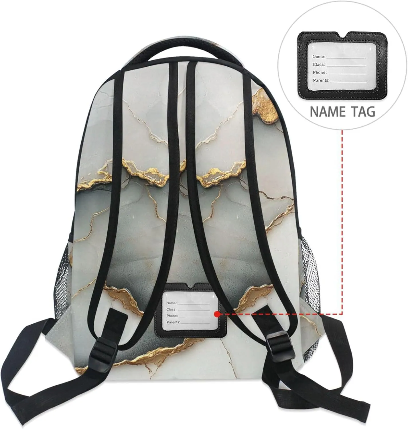 Laptop Backpack for Men Women Waterproof College School Computer Bag with Chest Strap for Travel Trip Marble White White