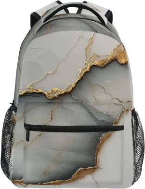 Laptop Backpack for Men Women Waterproof College School Computer Bag with Chest Strap for Travel Trip Marble White White