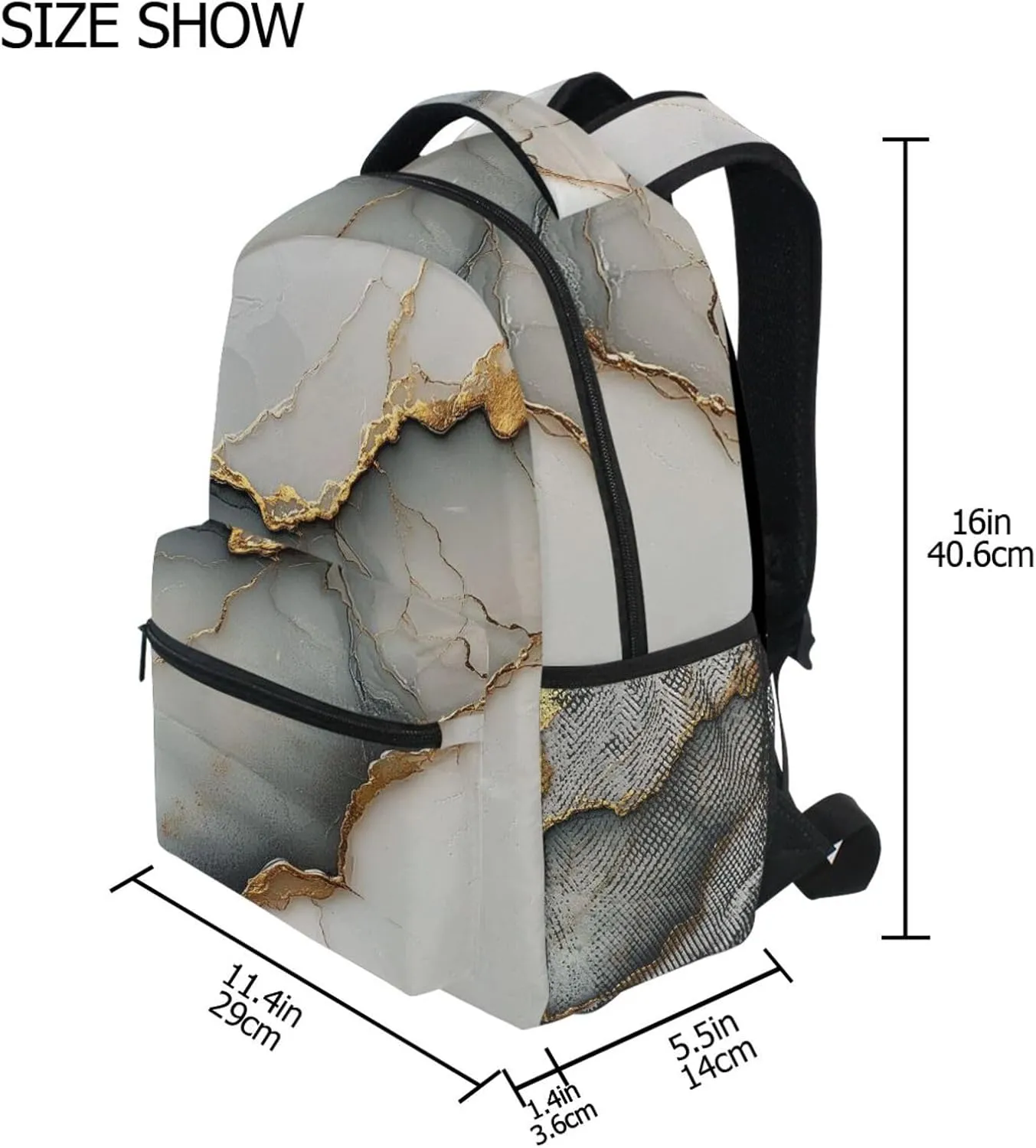 Laptop Backpack for Men Women Waterproof College School Computer Bag with Chest Strap for Travel Trip Marble White White