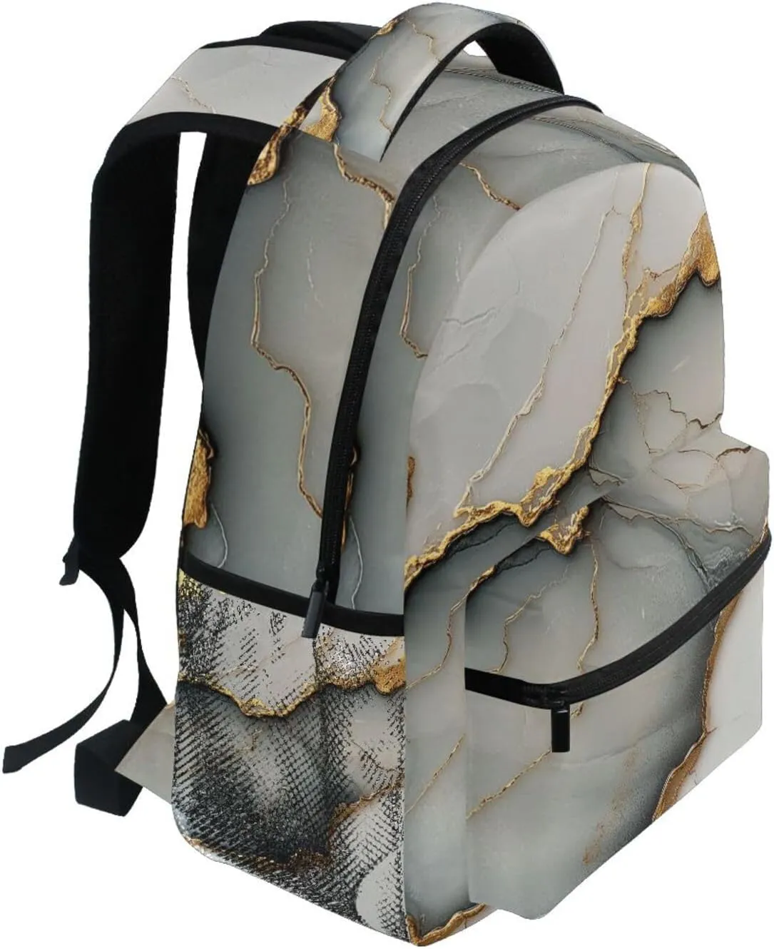 Laptop Backpack for Men Women Waterproof College School Computer Bag with Chest Strap for Travel Trip Marble White White
