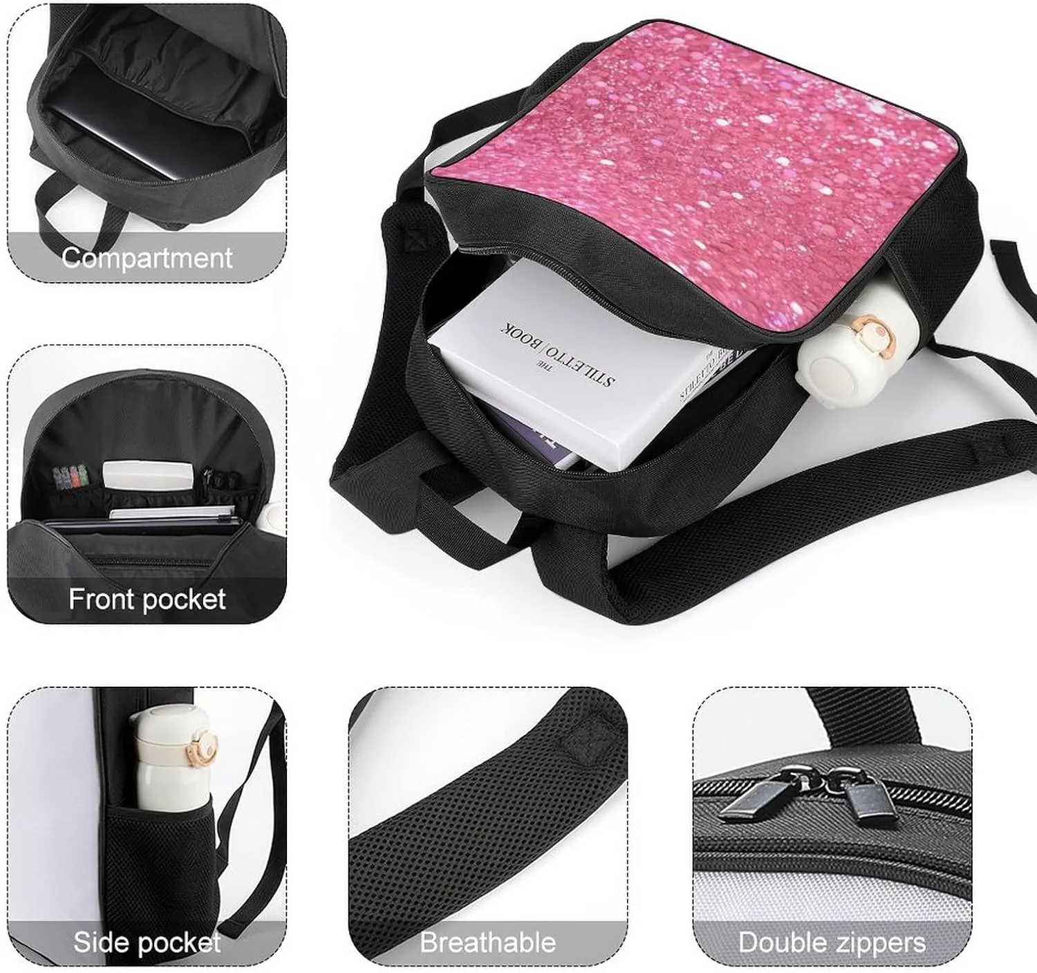 Laptop Backpack for Travel Daypack Sparkling Glitter Computer Bag Work Back Pack Laptop Bag Casual Nurse Bag