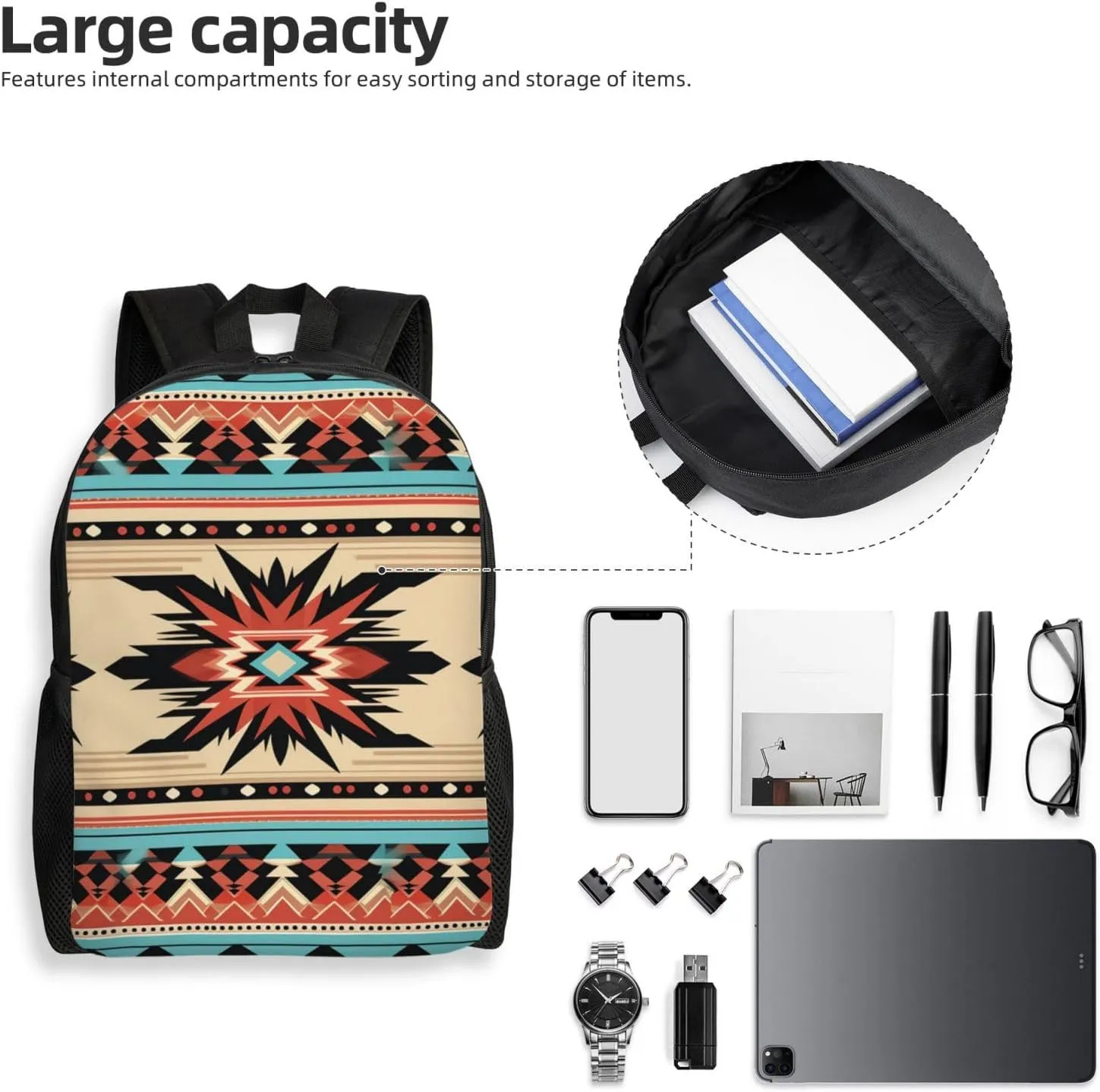 Laptop Backpack for Women Men Carry-on Backpack Native American Patterns Daypack Lightweight Travel Shoulder Bags