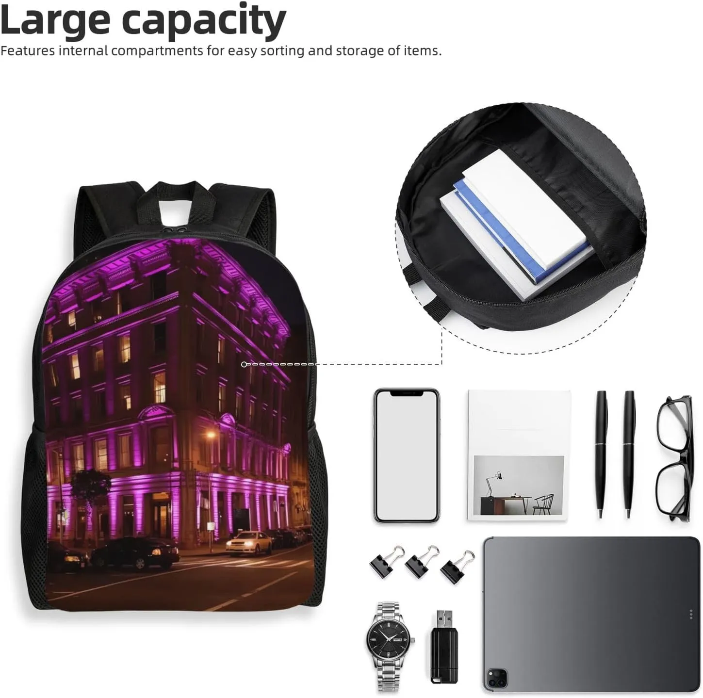 Laptop Backpack for Women Men Carry-on Backpack Street Lighting Daypack Lightweight Travel Shoulder Bags