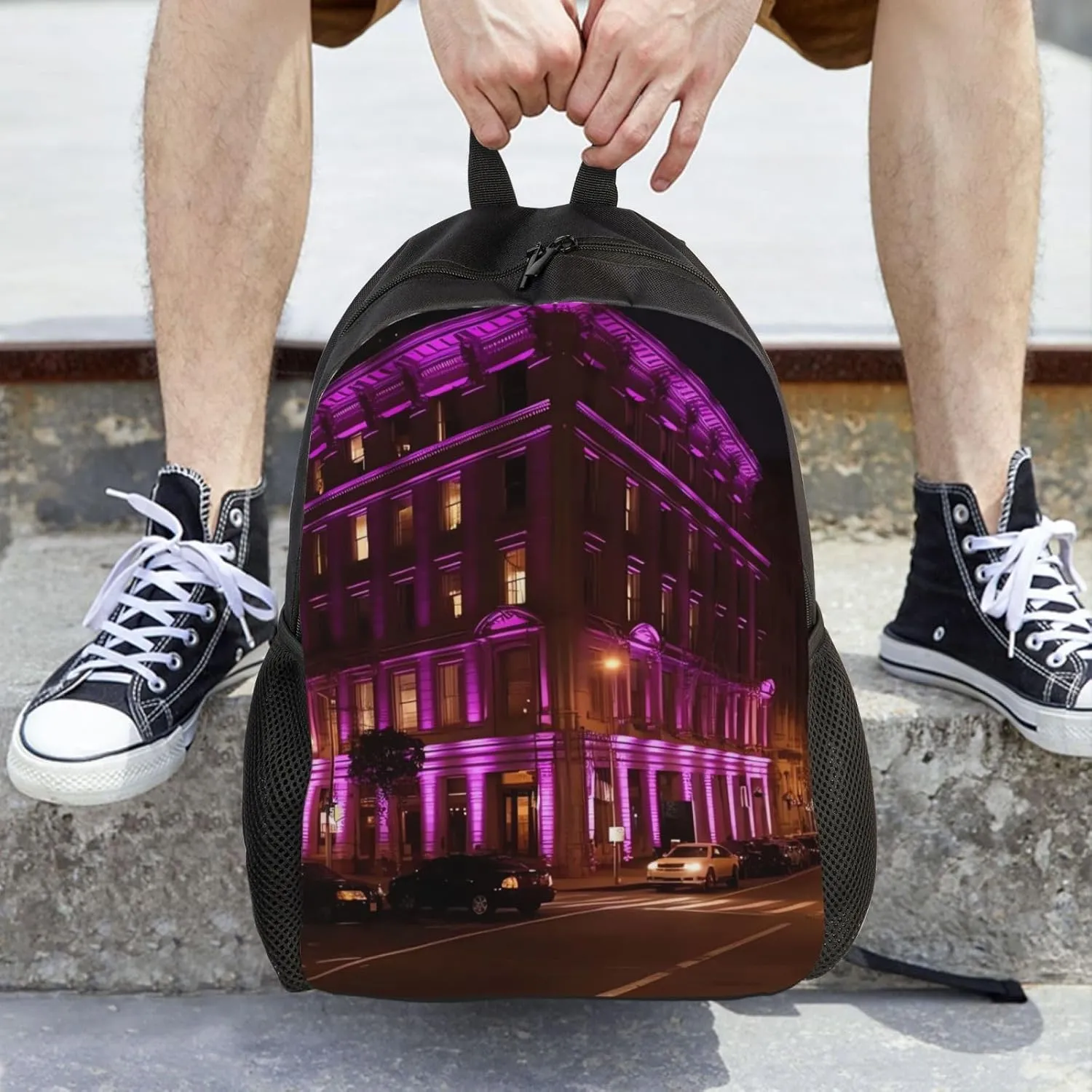 Laptop Backpack for Women Men Carry-on Backpack Street Lighting Daypack Lightweight Travel Shoulder Bags