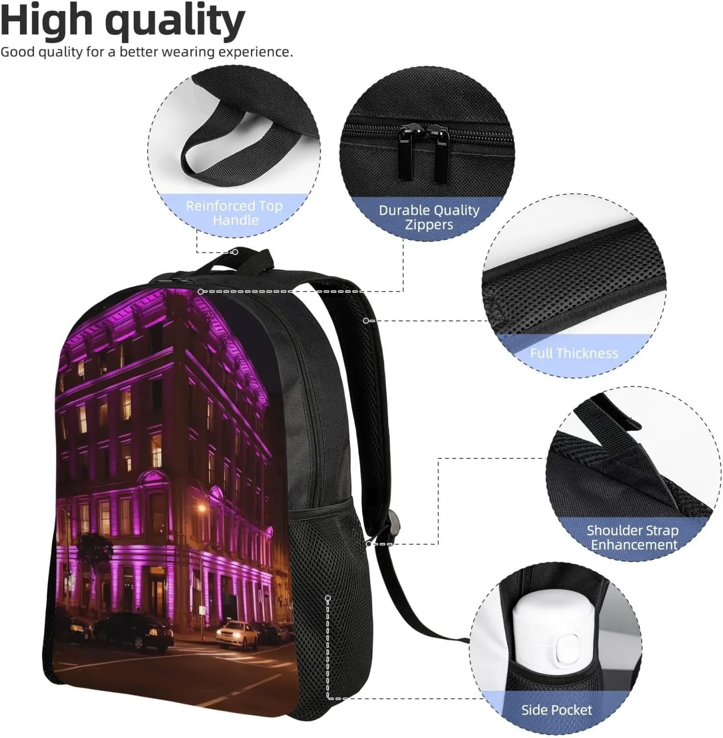 Laptop Backpack for Women Men Carry-on Backpack Street Lighting Daypack Lightweight Travel Shoulder Bags
