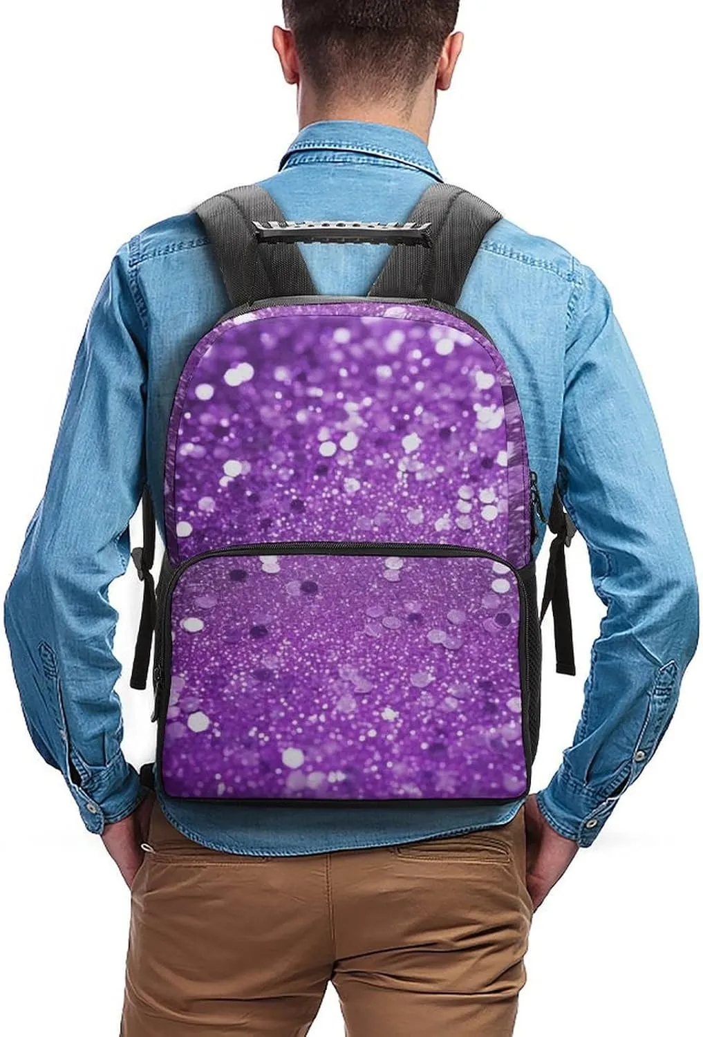 Laptop Backpack Sparkling Purple Glitter Daypack Computer Bag Travel Laptop Bag Casual Nurse Bag for Women Men