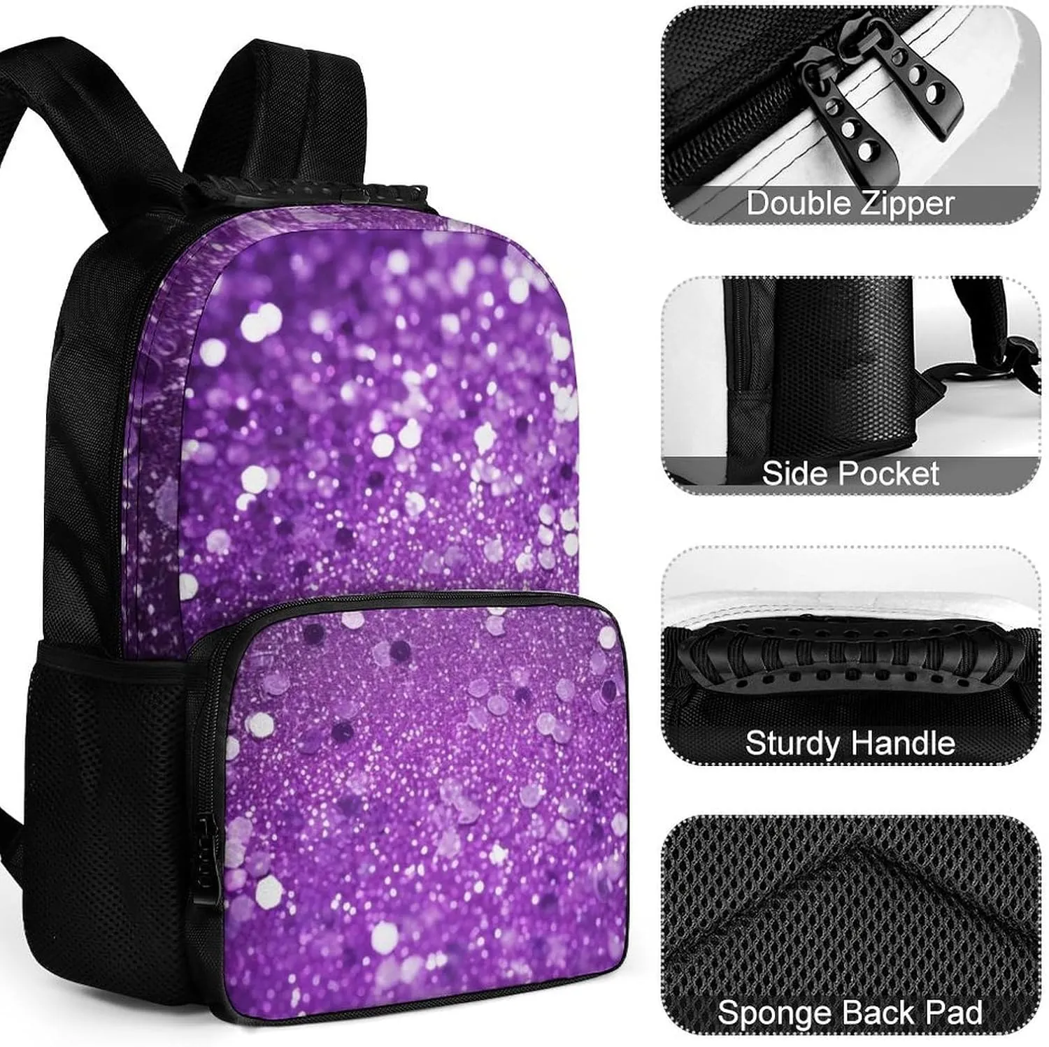 Laptop Backpack Sparkling Purple Glitter Daypack Computer Bag Travel Laptop Bag Casual Nurse Bag for Women Men