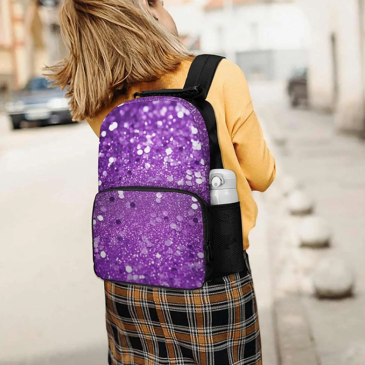 Laptop Backpack Sparkling Purple Glitter Daypack Computer Bag Travel Laptop Bag Casual Nurse Bag for Women Men