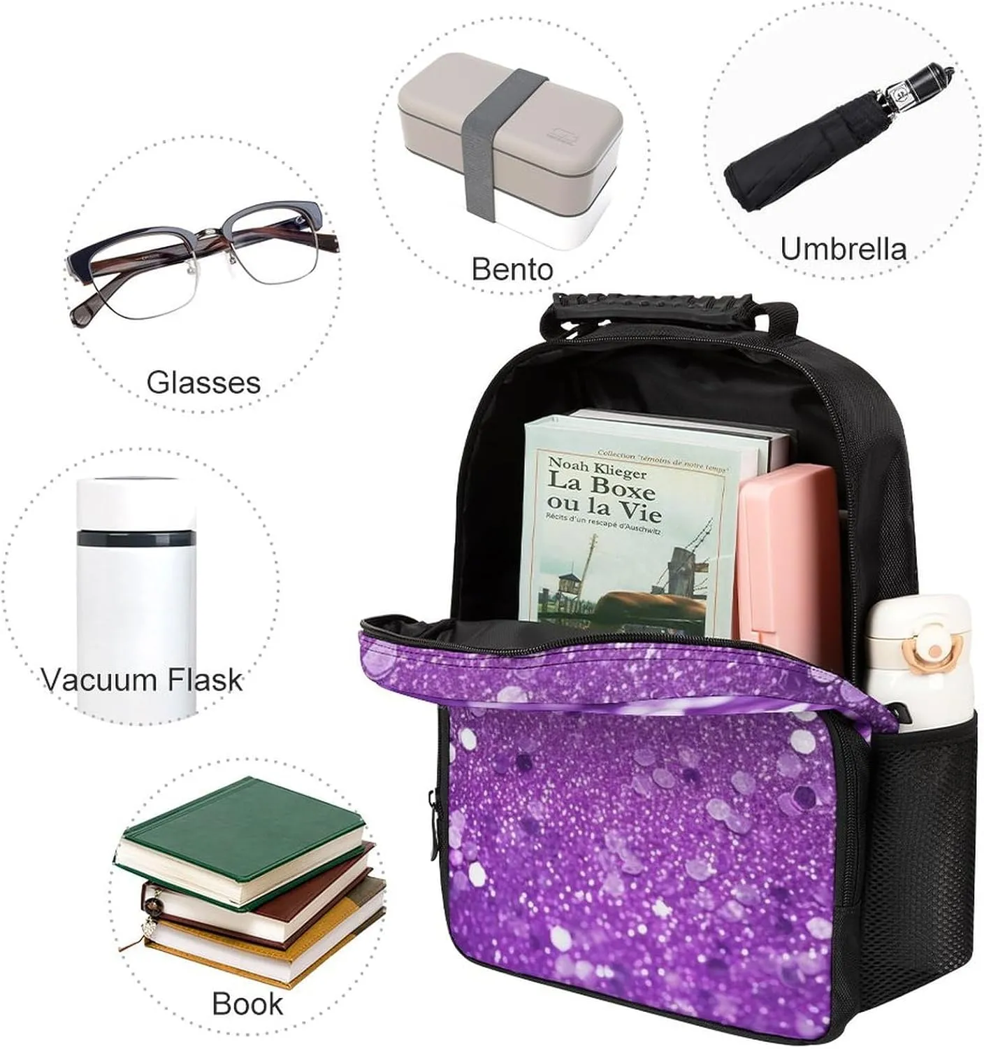 Laptop Backpack Sparkling Purple Glitter Daypack Computer Bag Travel Laptop Bag Casual Nurse Bag for Women Men