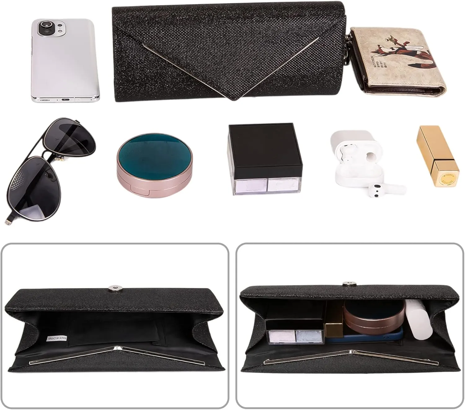 Larcenciel Clutch Purses for Women, Sparkling Envelope Evening Bag with Detachable Chain