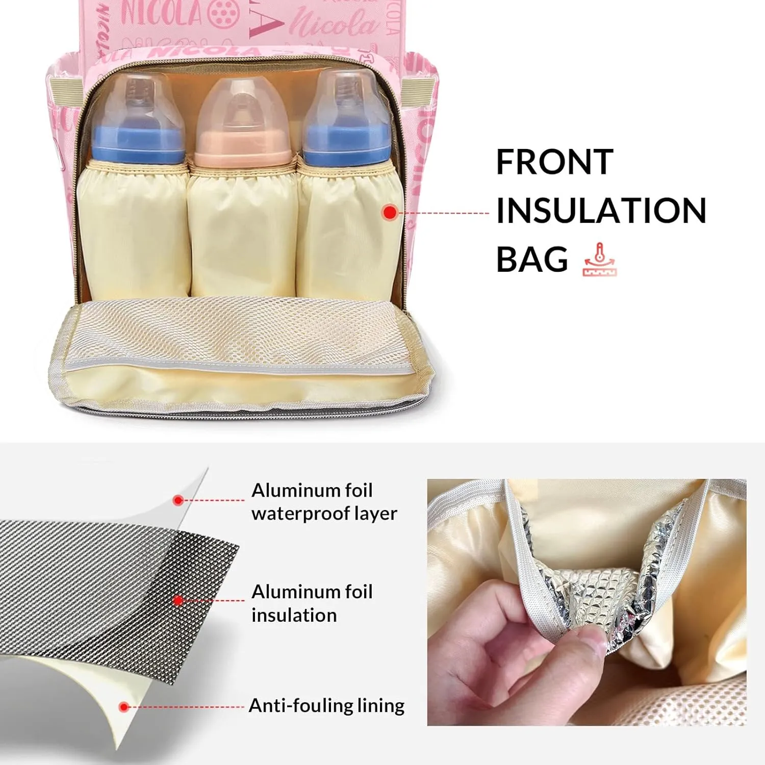 Large Capacity Custom Diaper Bag with Name, Multifunction Personalized Diaper Bag Backpack for Baby Girl Boy, Fashion Shoulder Bag Waterproof Casual Daypack Travel Backpack for Mom