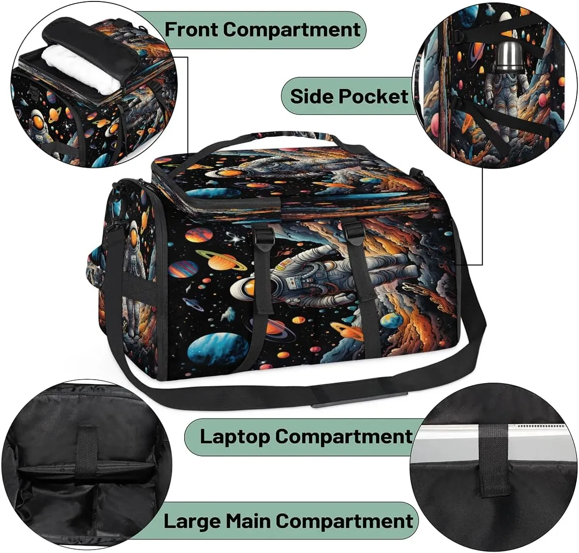 Large Carry on Backpack for Women Men Multi-function Gym Duffle Bag Astronaut Planets Backpack Polyester Waterproof Duffel Bags