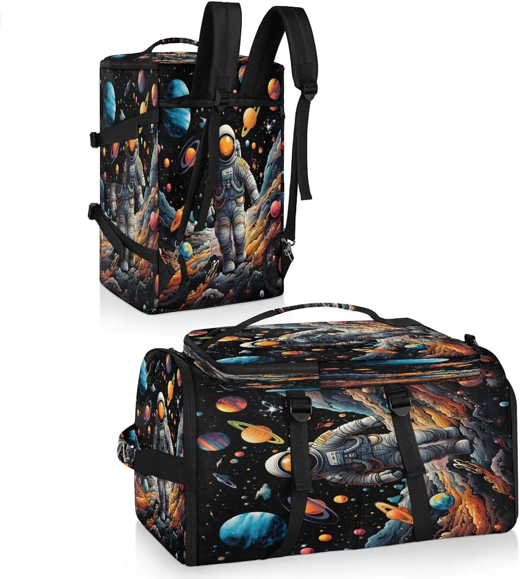 Large Carry on Backpack for Women Men Multi-function Gym Duffle Bag Astronaut Planets Backpack Polyester Waterproof Duffel Bags