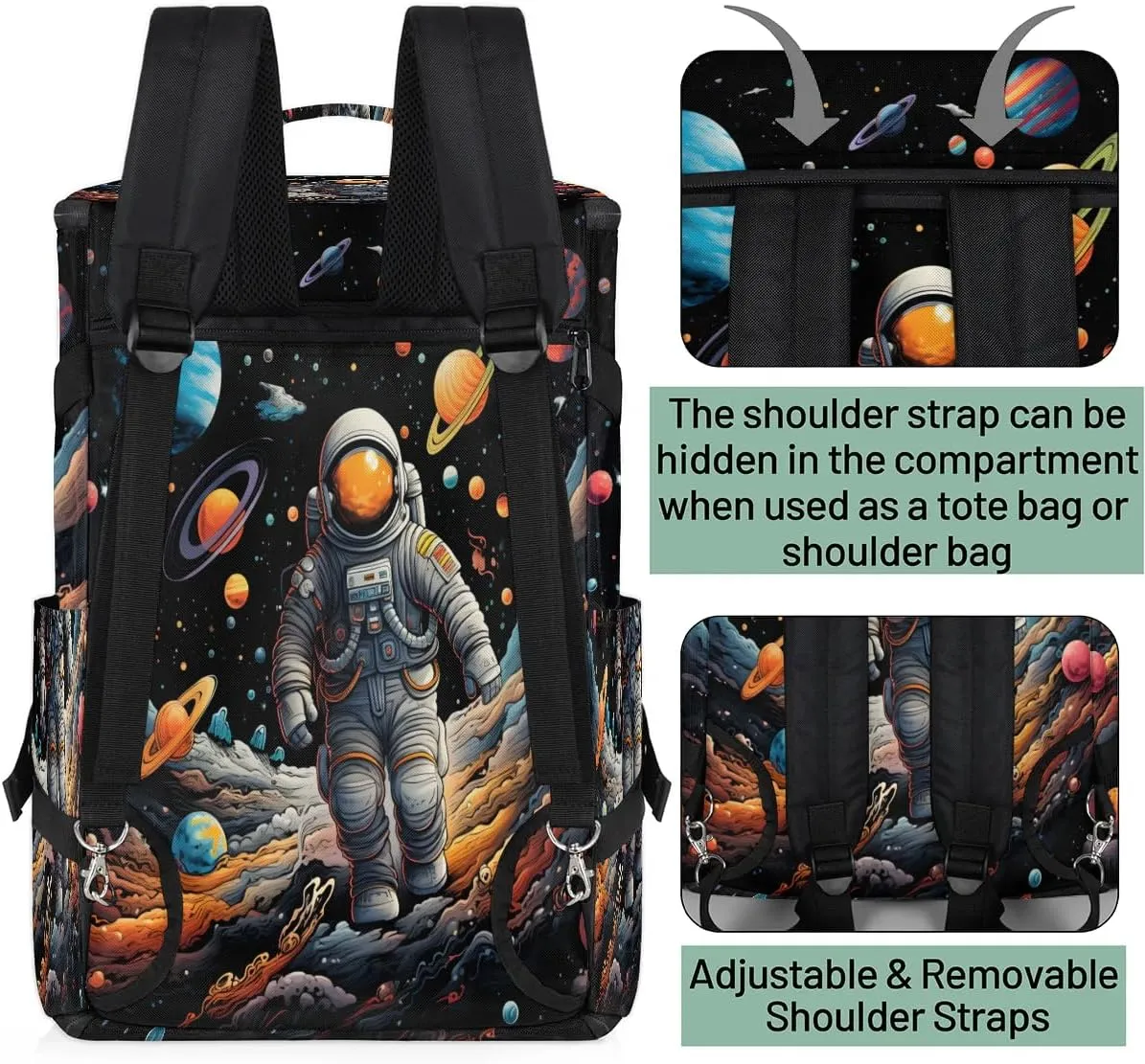 Large Carry on Backpack for Women Men Multi-function Gym Duffle Bag Astronaut Planets Backpack Polyester Waterproof Duffel Bags