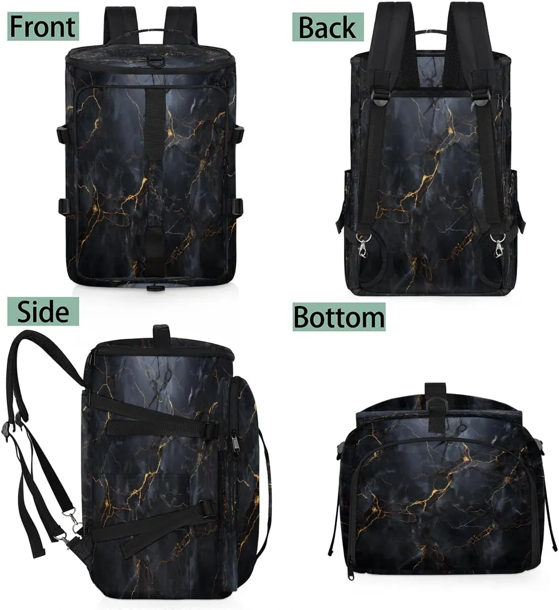 Large Carry on Backpack for Women Men Multi-function Gym Duffle Bag Black Marble Style Backpack Polyester Waterproof Duffel Bags