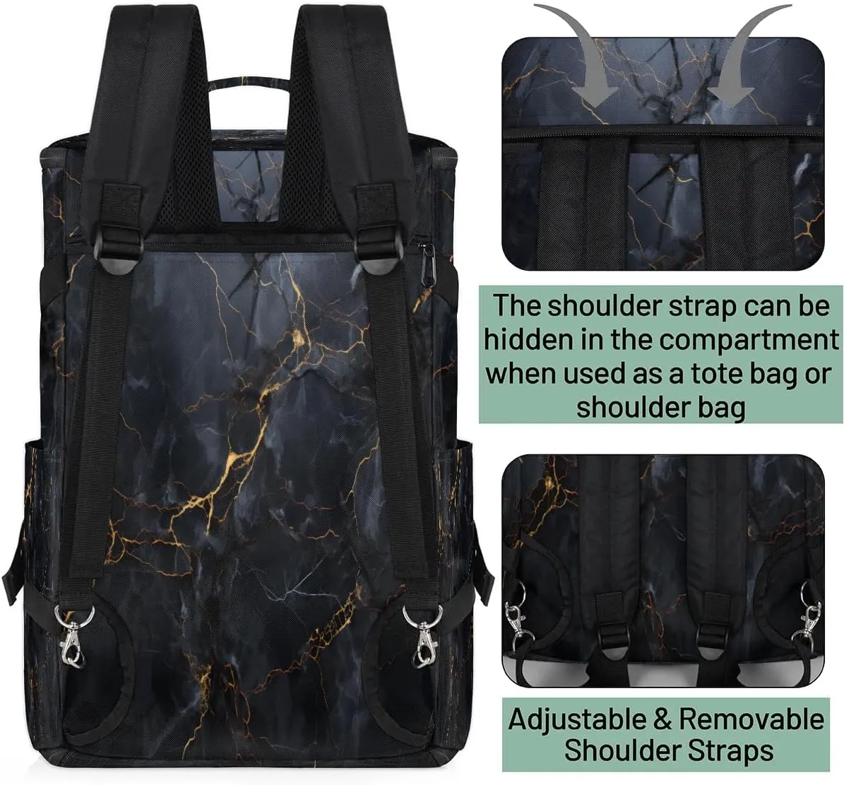 Large Carry on Backpack for Women Men Multi-function Gym Duffle Bag Black Marble Style Backpack Polyester Waterproof Duffel Bags