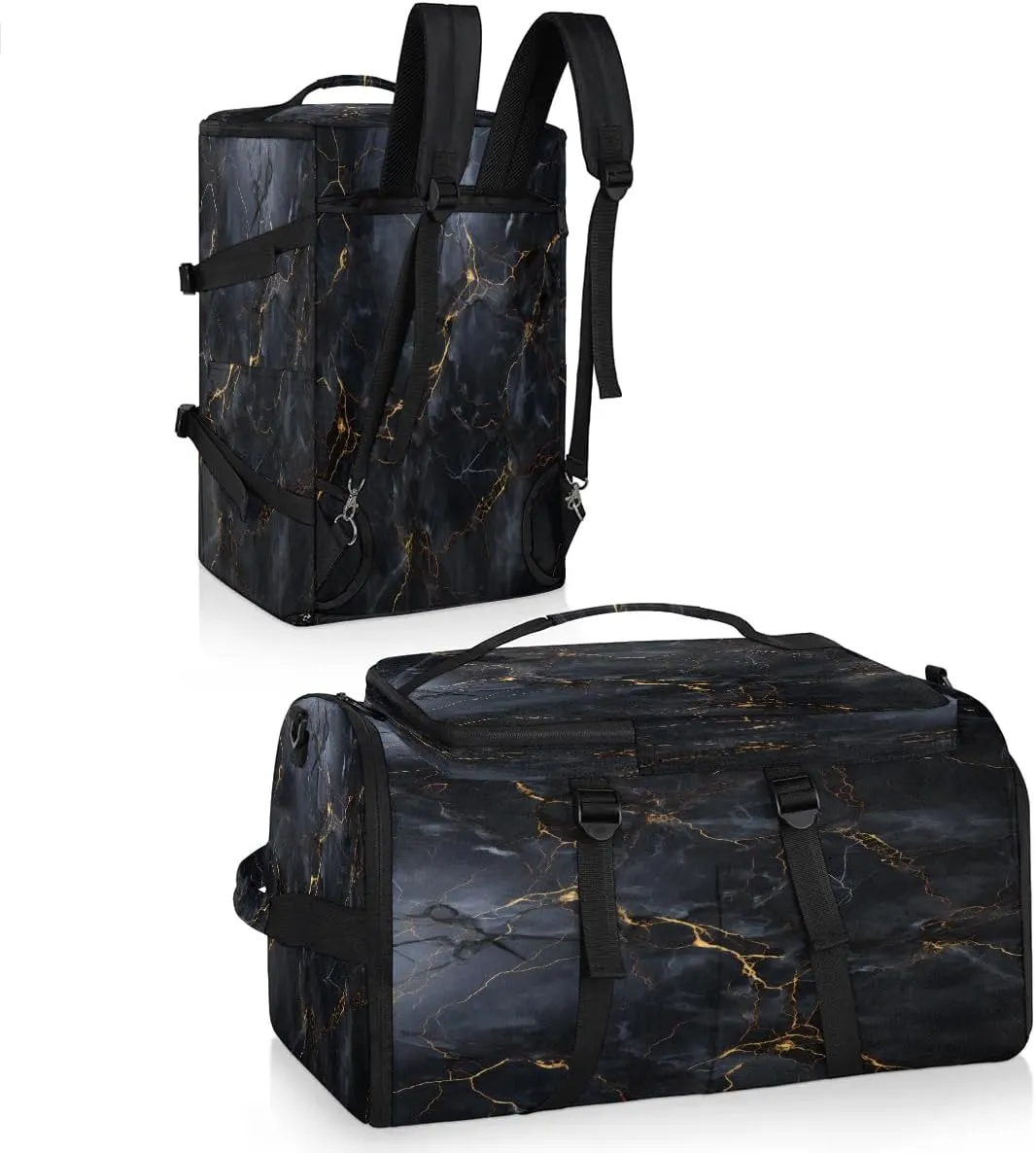 Large Carry on Backpack for Women Men Multi-function Gym Duffle Bag Black Marble Style Backpack Polyester Waterproof Duffel Bags