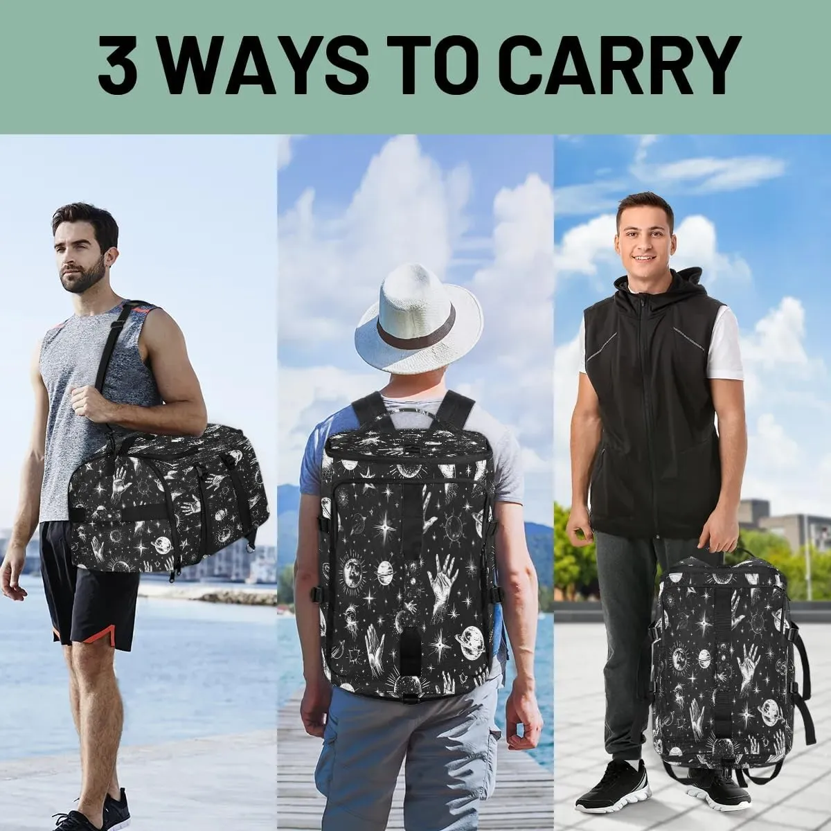 Large Carry on Backpack for Women Men Multi-function Gym Duffle Bag Planet Star Backpack Polyester Waterproof Duffel Bags