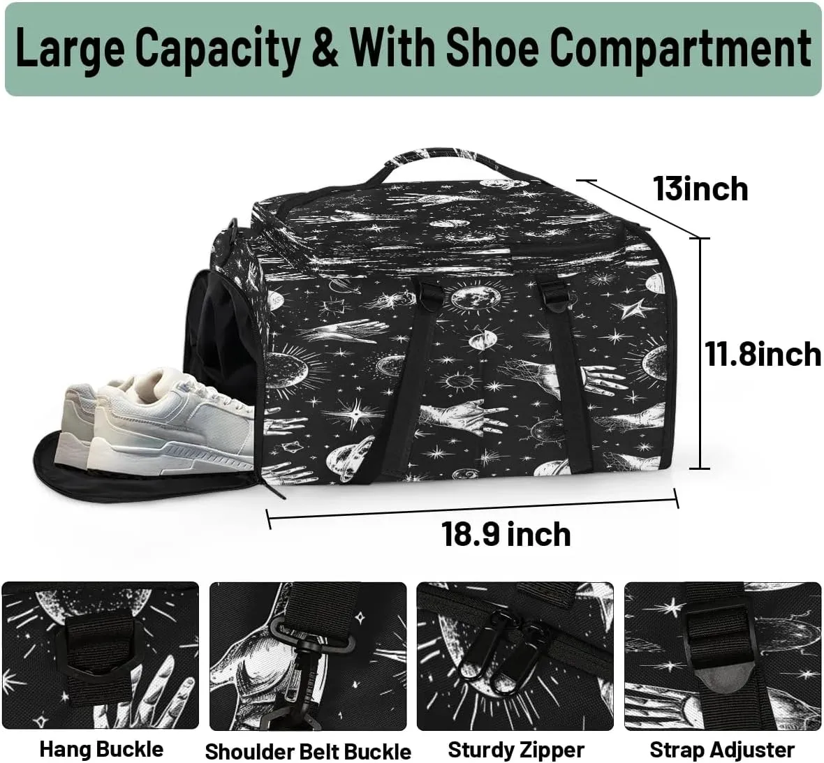 Large Carry on Backpack for Women Men Multi-function Gym Duffle Bag Planet Star Backpack Polyester Waterproof Duffel Bags