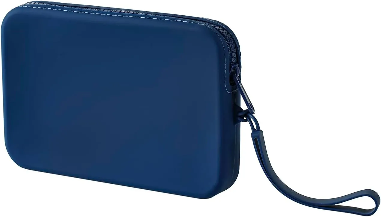 Large Silicone Multifunctional Essential Bag Portable Travel Makeup Bag for Women Men Cards Cash Bag Zipper Pouch (Blue)