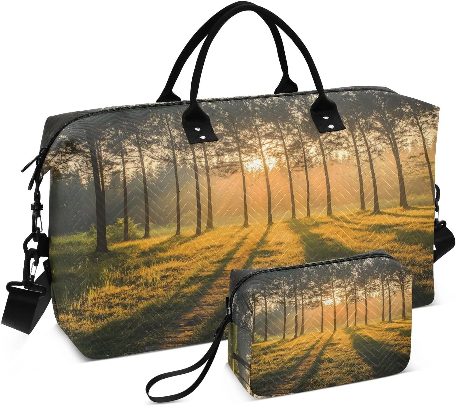 Large Travel Duffel Bag, Forest Sunrise Landscape Sport Tote Gym Bags, Shoulder Weekender Overnight Bags for Women Men, Carry On Luggage with Toiletry Bag