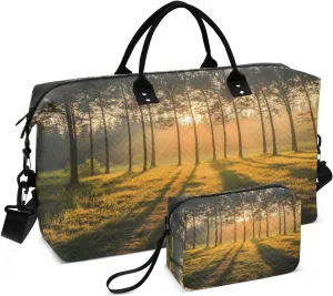 Large Travel Duffel Bag, Forest Sunrise Landscape Sport Tote Gym Bags, Shoulder Weekender Overnight Bags for Women Men, Carry On Luggage with Toiletry Bag