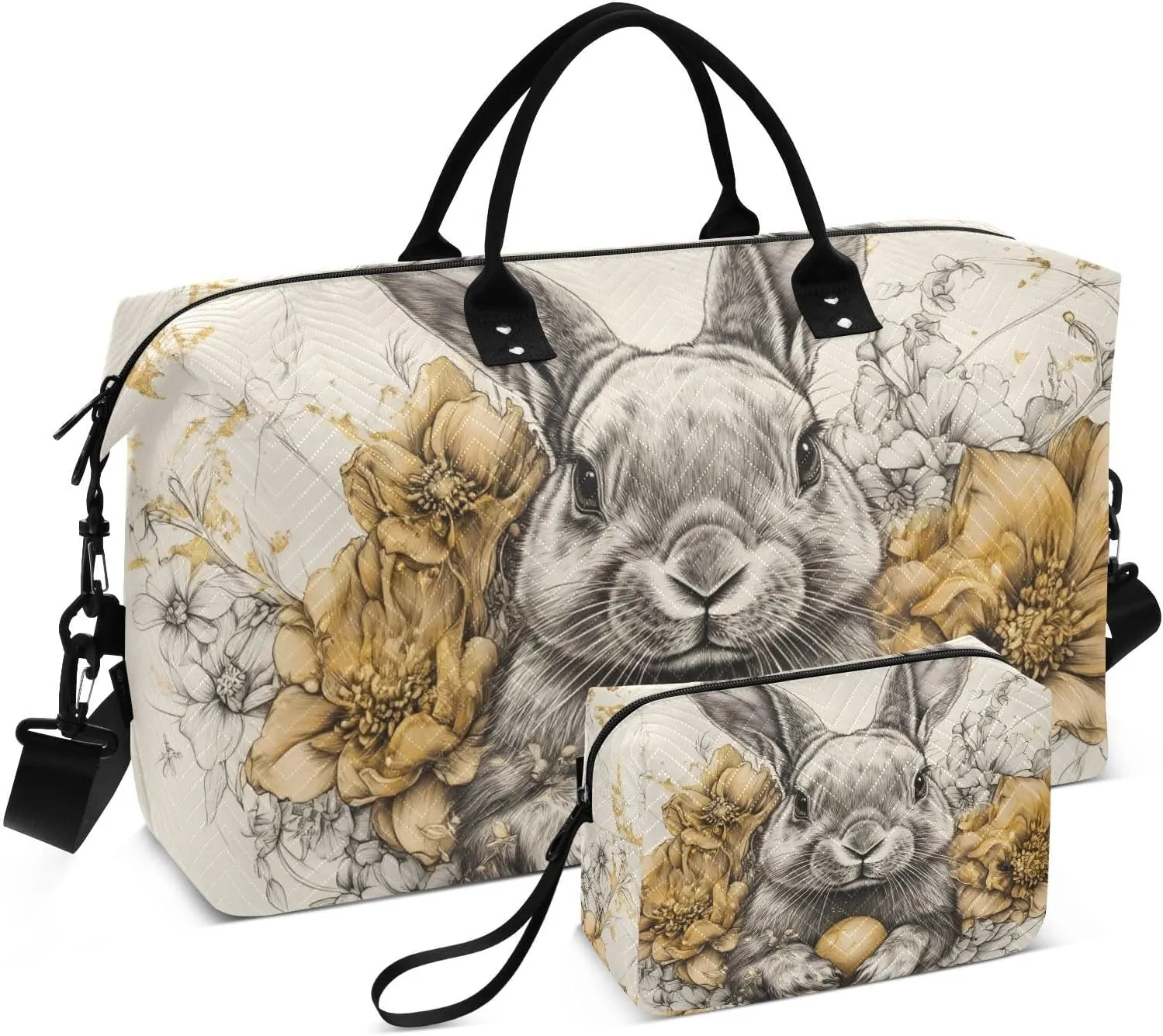 Large Travel Duffel Bag Hare Flower Cute Sports Tote Gym Bags, Shoulder Weekender Overnight Bags for Women Men, Carry On Luggage with Toiletry Bag