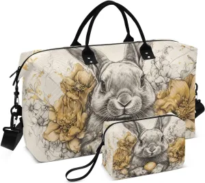 Large Travel Duffel Bag Hare Flower Cute Sports Tote Gym Bags, Shoulder Weekender Overnight Bags for Women Men, Carry On Luggage with Toiletry Bag