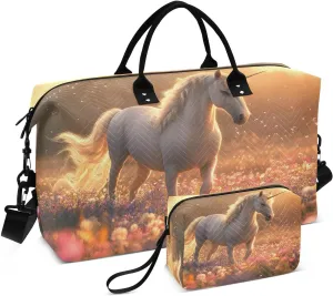 Large Travel Duffel Bag Horse Flowers Sunrise Sports Tote Gym Bags, Shoulder Weekender Overnight Bags for Women Men, Carry On Luggage with Toiletry Bag