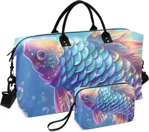 Large Travel Duffel Bag Sports Tote Gym Bag Overnight Weekender Bags Sparkling Fish Scales Carry On Luggage with Toiletry Bags