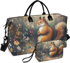 Large Travel Duffel Bag, Squirrel Cute Garden Sport Tote Gym Bags, Shoulder Weekender Overnight Bags for Women Men, Carry On Luggage with Toiletry Bag