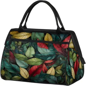 Leaf Ornamental Color Weekender Bags for Women 25L Small Travel Duffel Bag Teen Girl Chic Leaf Overnight Tote Bags Ladies Gym Duffle Carry On Bag